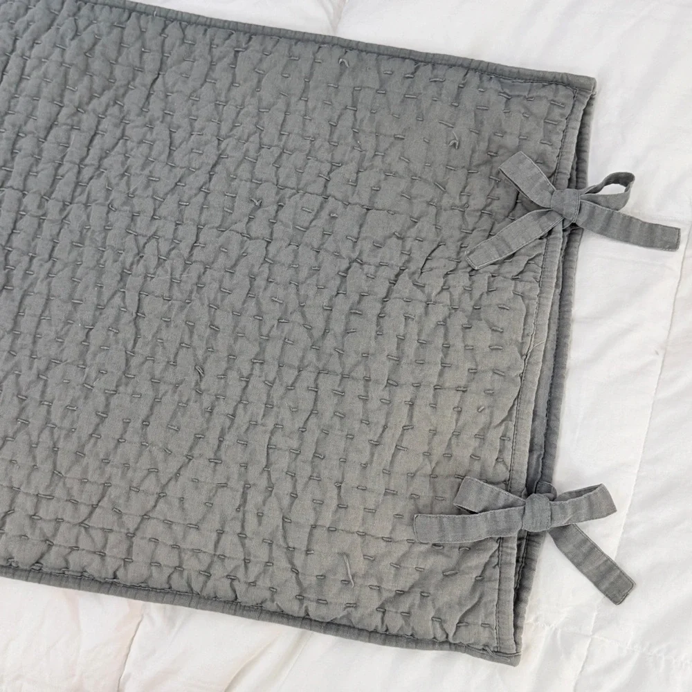 Pottery Barn Pick-Stitch Handcrafted Cotton Linen Quilted Sham